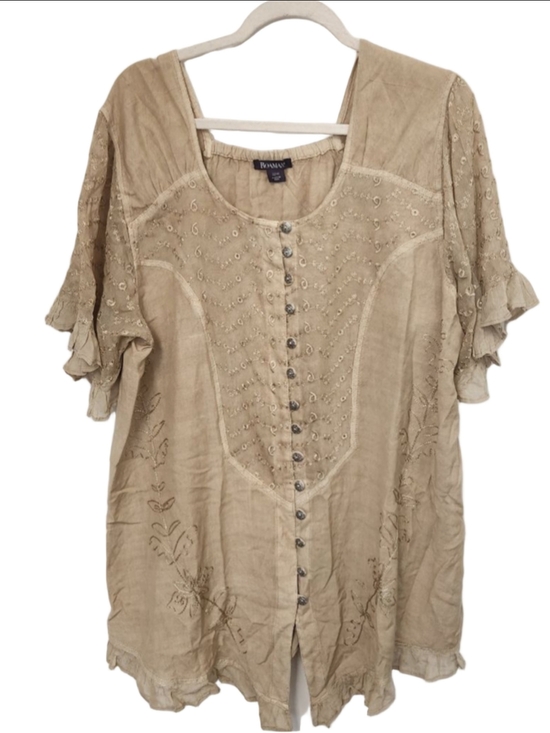 Roaman Tops - Roaman Beige Embroidered Tunic Top Plus Size 22W